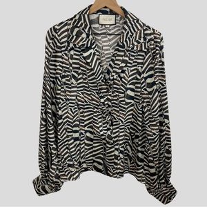 Alexis Black and White Abstract Savannah Zebra Print Blouse